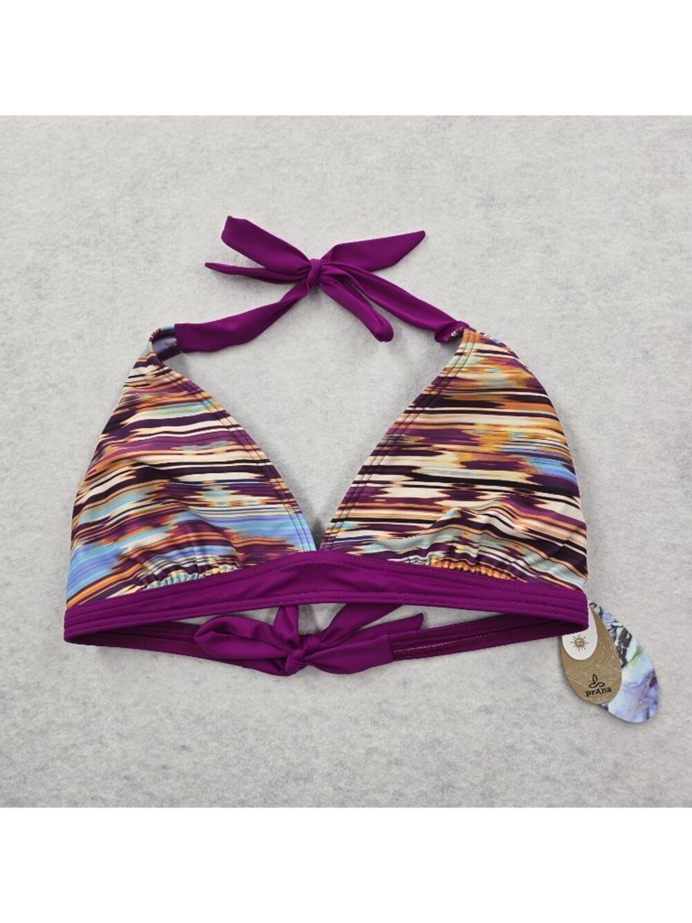 NWT prAna Lahari Halter Swimwear Top XL Azalea Rainblur Stripe Padded Outdoor
